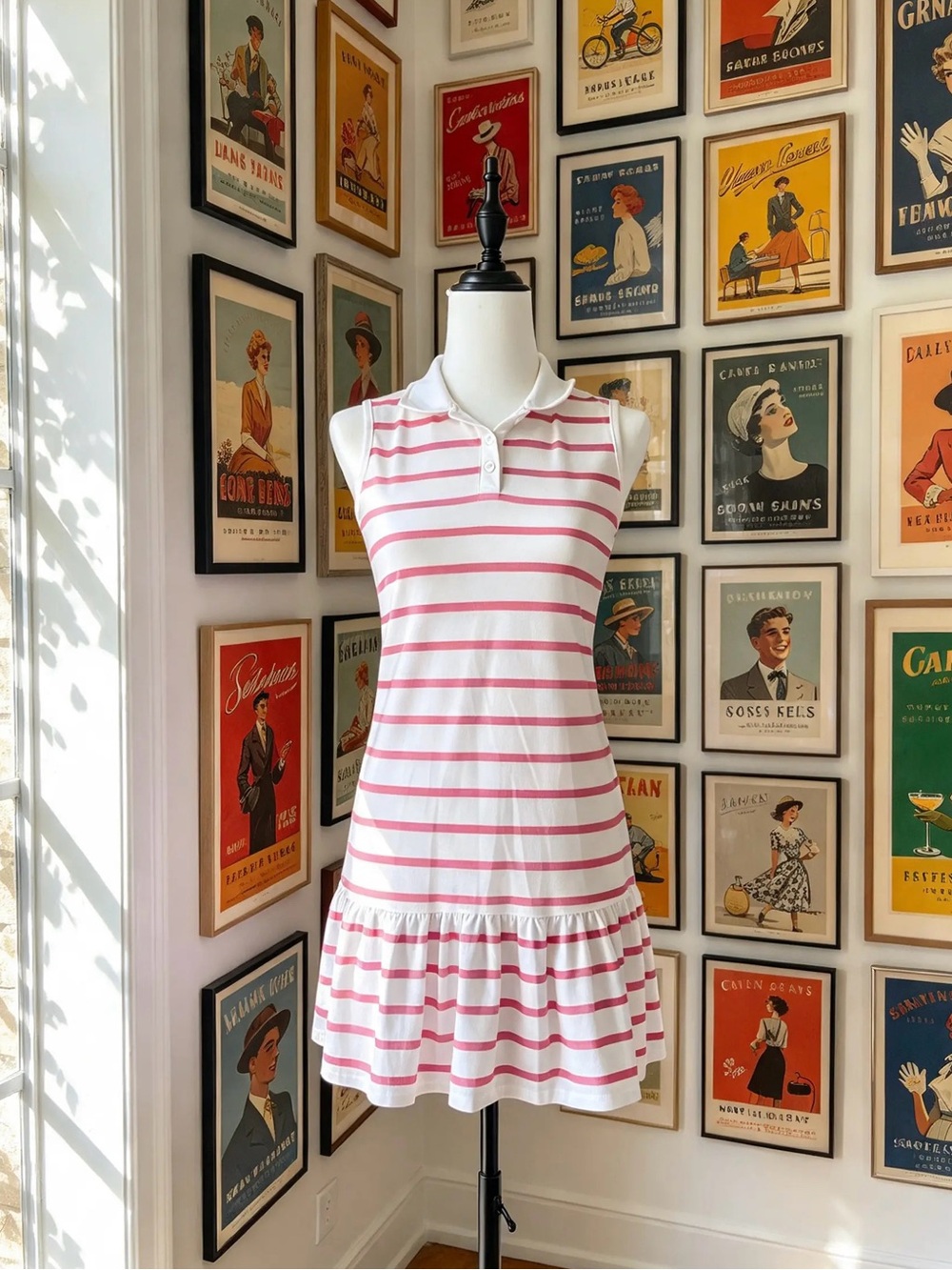 Y2K Pink & White Striped Polo Mini Dress / Preppy Tennis Core / 00s Aesthetic /
